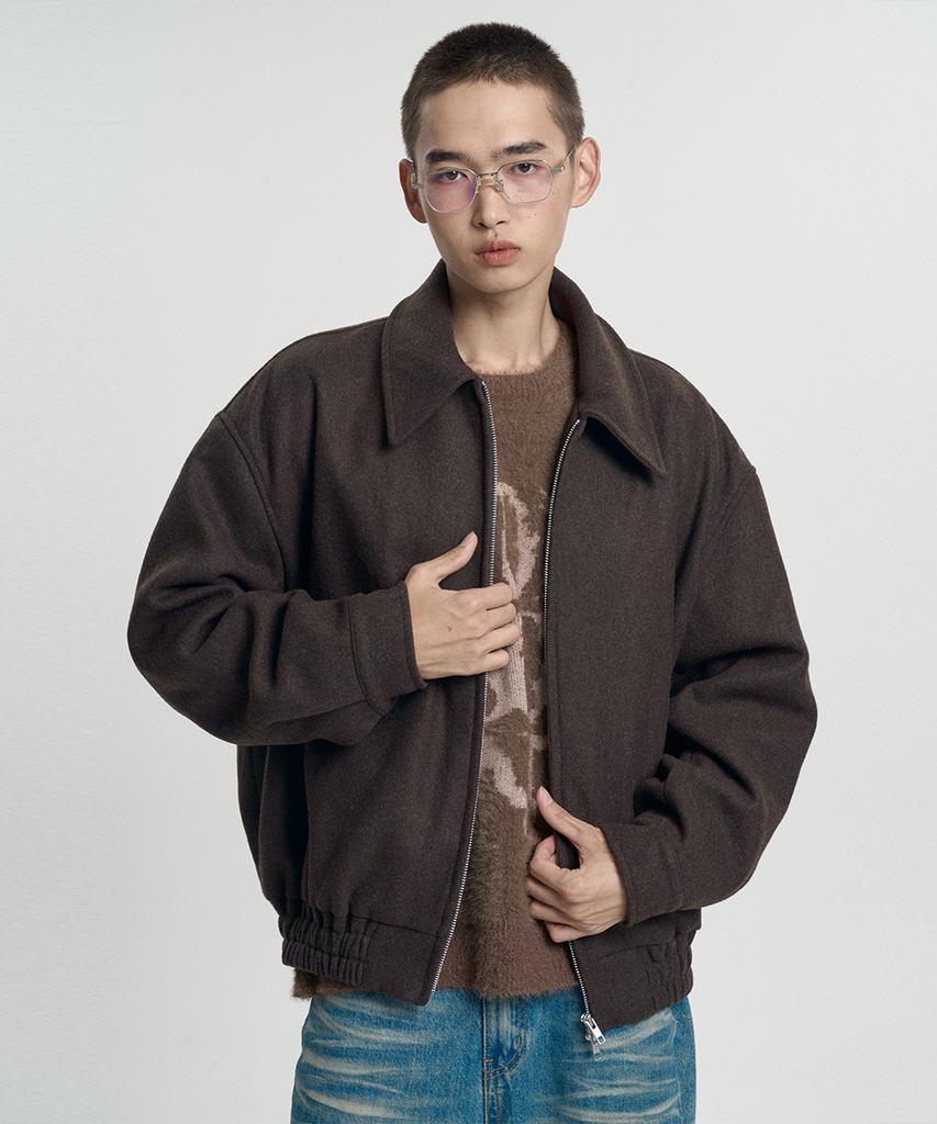 Moo Big Collar Wool 2-Way Blouson - Dark Brown