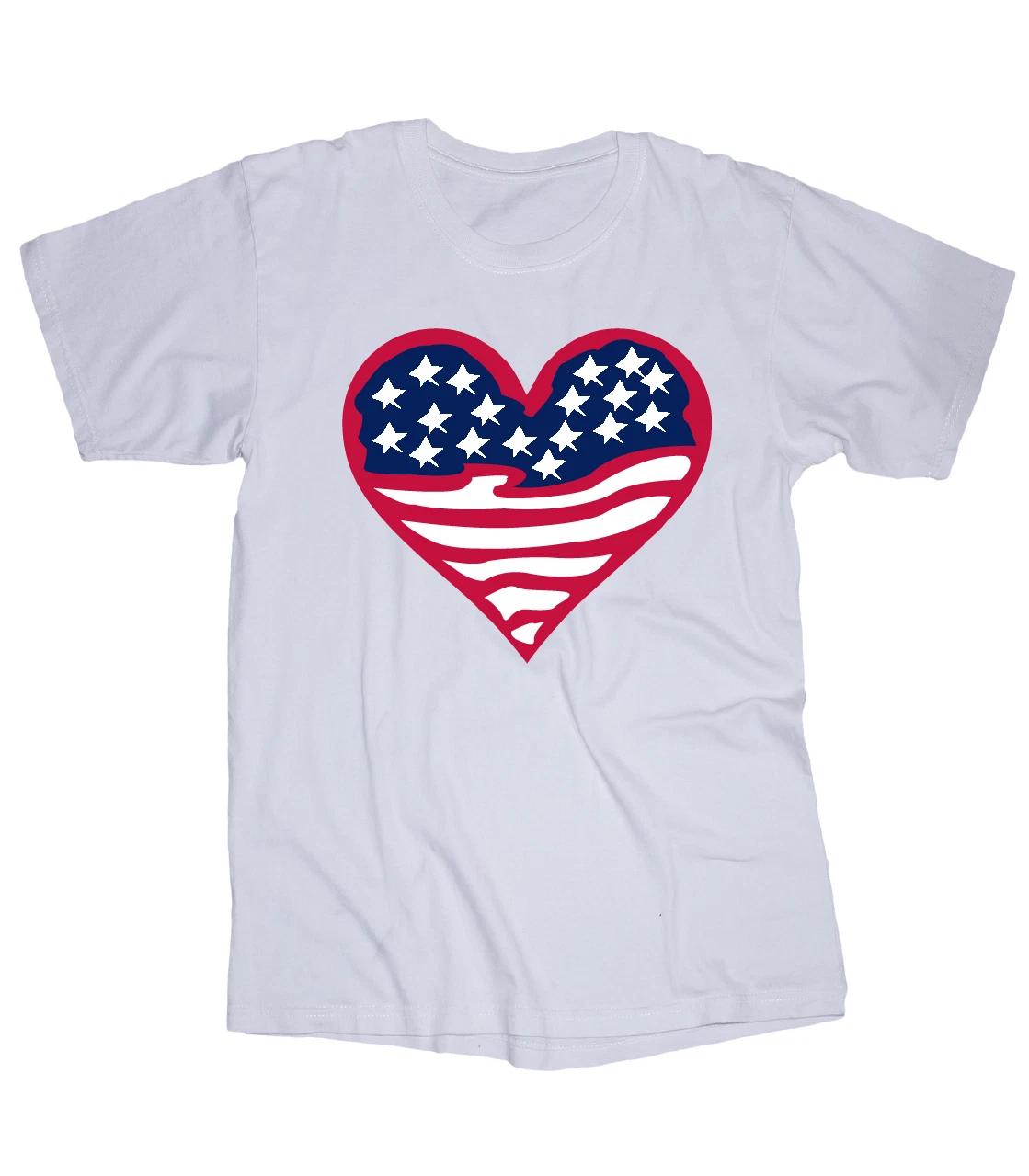 I Love America Heart flag white T-shirt American Flag stars XL