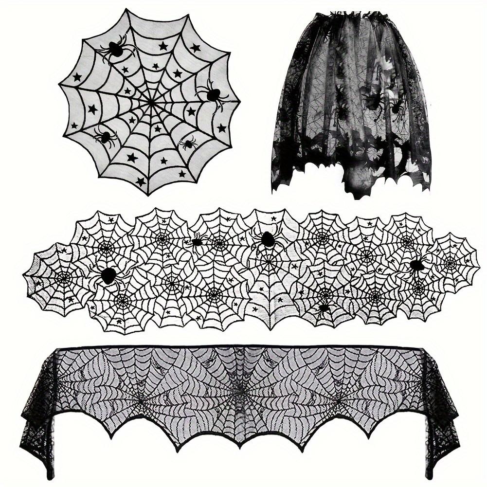 4Piece/Set Halloween Tablecloth Spider Web Fireplace Disposable Bat Spider Table Pulley Circular Tablecloth Lampshade Decoration