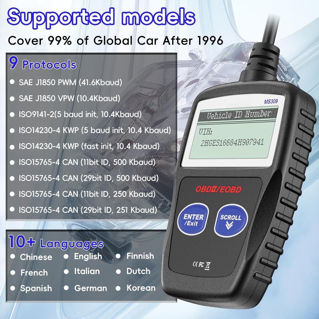 Autoskener OBD2 Čtečka kódů Skener závad motoru Diagnostický skenovací nástroj CAN pro všechna auta s protokolem OBD II od roku 1996