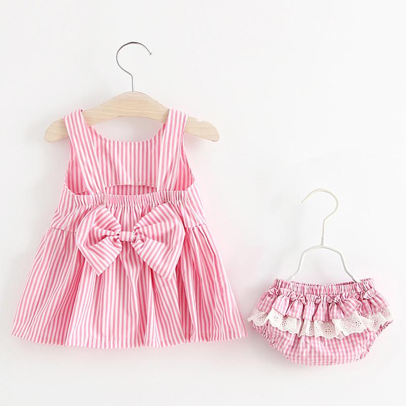 Summer Baby Girl Plaid Dress Set Sleeveless Bow Vest And Shorts Two Piece Outfit For Infants