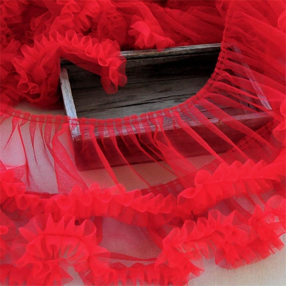 Multicolor Fringed Mesh Ribbon 15X90cm Size Ruffle Trim Pleated Fold Tulle  DIY Sewing Crafting