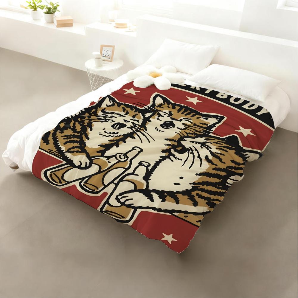 

Art Funny Cheers Drunk Cats Throw Flannel Throw Blanket: Soft Kid-Friendly Warm Anti-Static All Season Washable Couch Bed Home 75cmx90cm