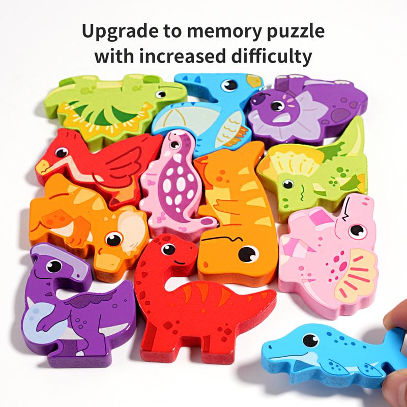 Dětské logické myšlení Dřevěné puzzle hračky Kreslené Jídlo Zvířata Dinosauři Doprava Poznávání Párování Vzdělávací hračky