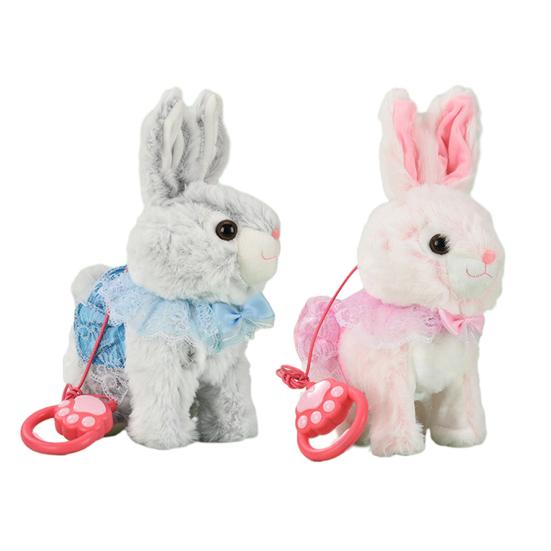 Electric Plush Rabbit Toy with Leash Singing Walking Bunny Plushie Toddlers Boys Girls Interactive Simulation Stuffed Animal Toy