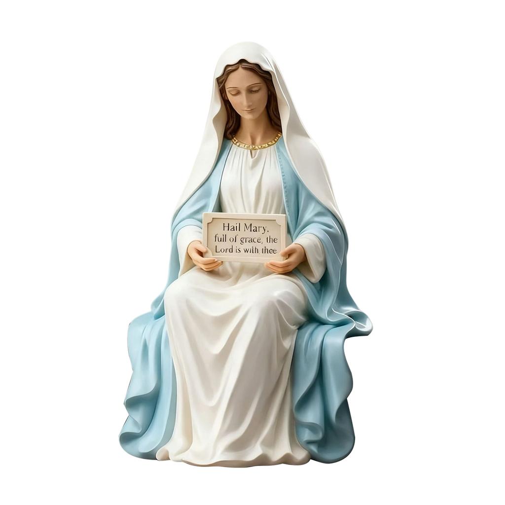 Resin Praying Holy Sculpture Holding Reassuring Inscription Plaque Desk Companion Figurine for Meaningful Gift Giving