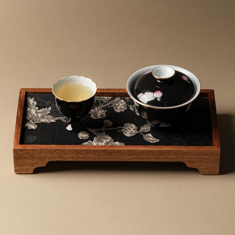 Japanese-style black walnut dried tea tray New Chinese Zen creative tea mat Wooden tray Complete set of small tea table