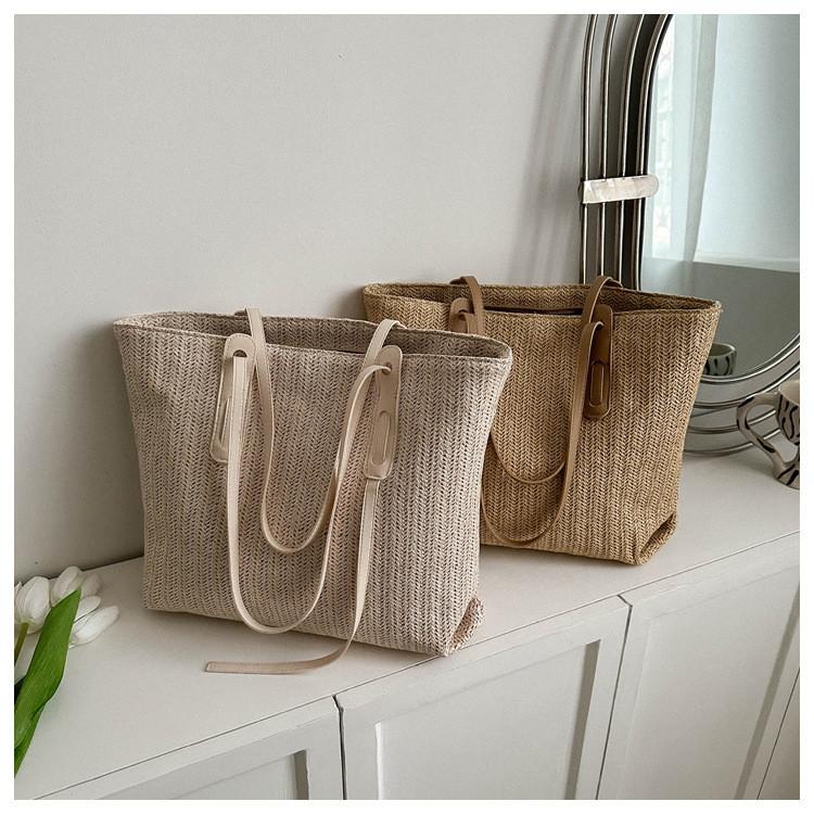 Stylish Commuter Single Shoulder Bag In White And Khaki Colors Trendy Casual Tote Bag