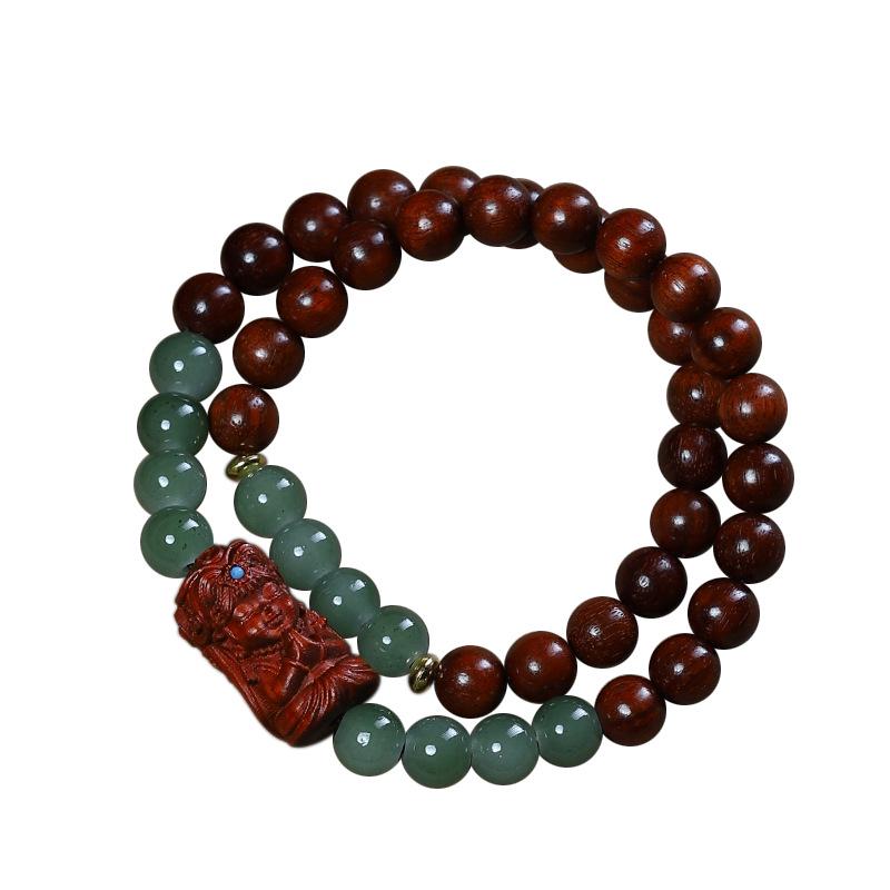 Rosewood Double Circle Sandalwood Bracelet: Ethnic-Style Prayer Beads for Men and Women