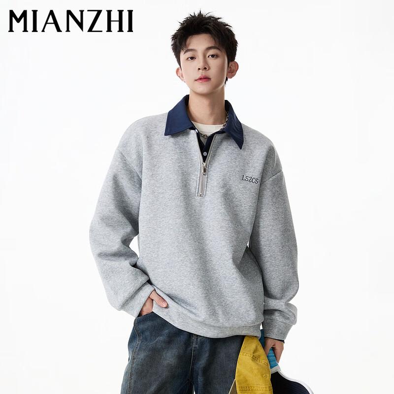 

Men s American Retro Color-Block Fake Two-Piece Long-Sleeve POLO Sweatshirt 3XL