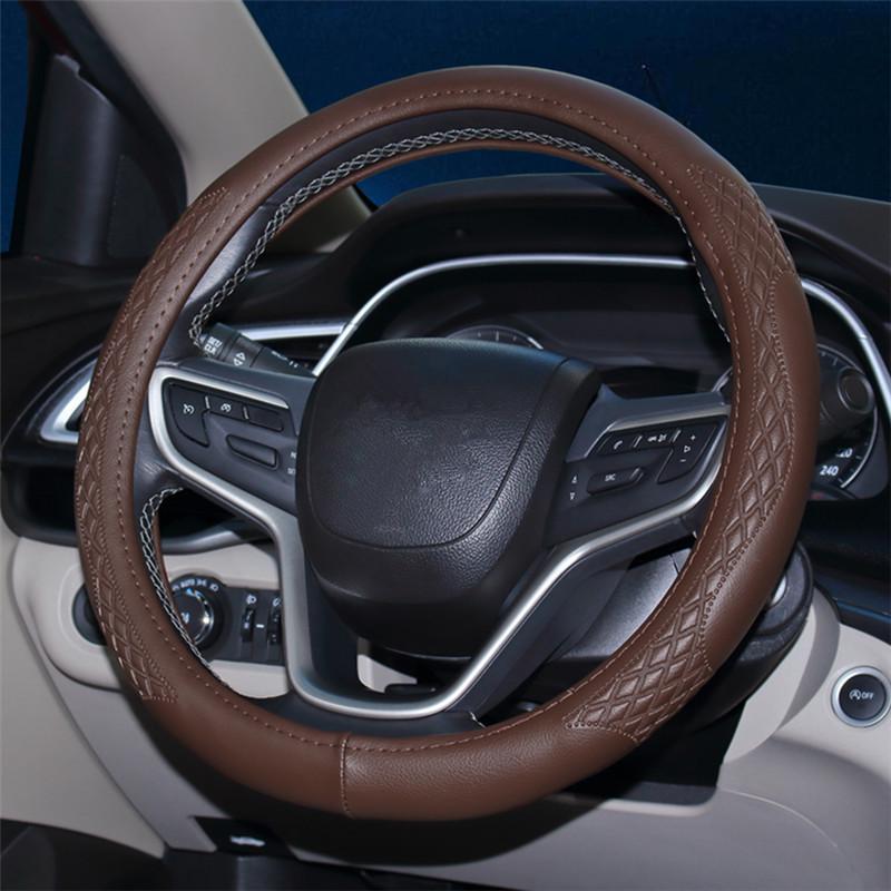 Universal Leather Car Steering Wheel Cover - All-Season Embossed Design