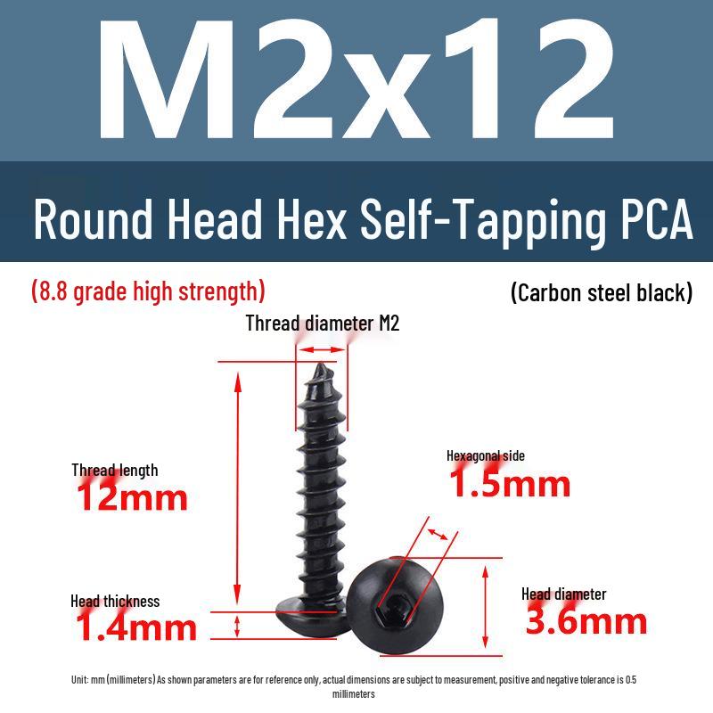 Yigu Černé šrouby s vnitřním šestihranem s vysokou pevností, třída 8.8, M2-M6, kulatá/talířová hlava