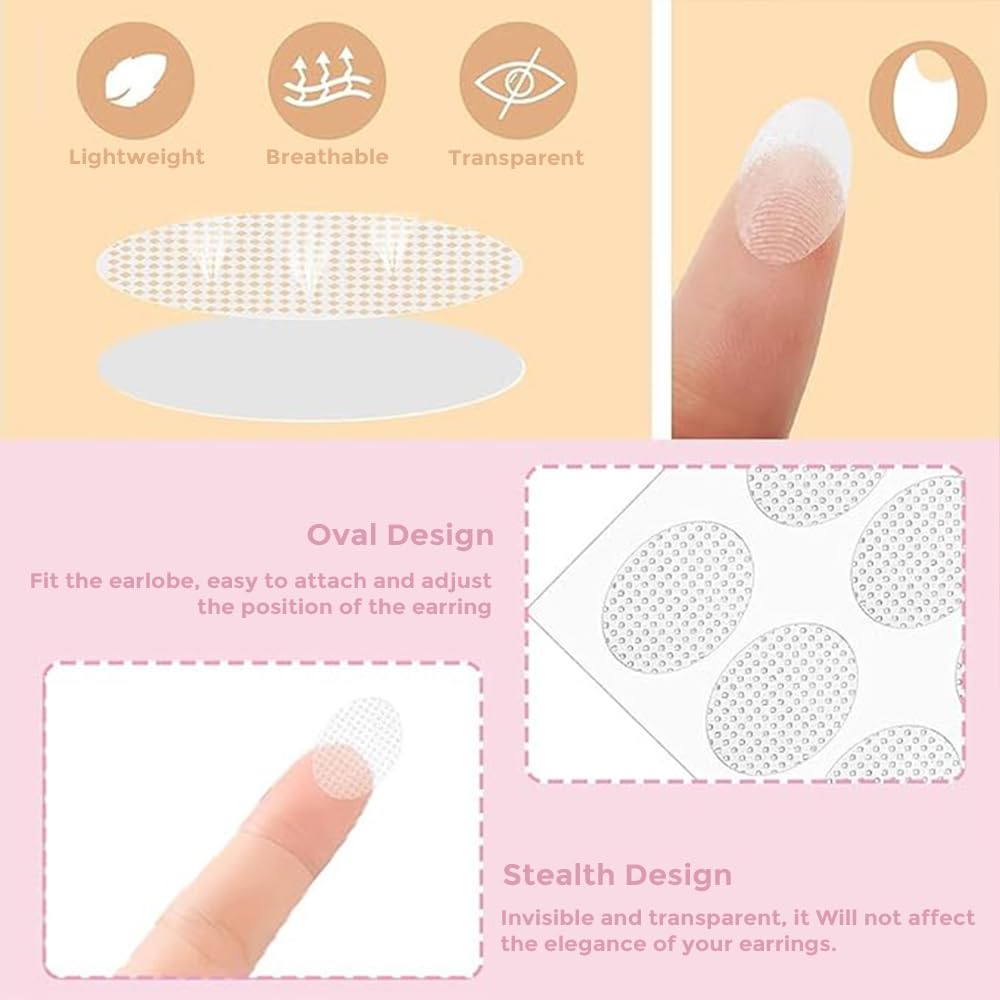 Sanfe Invisible Earlobe Patches For Pierced Ears Hide The Look of Torn or Stretched Piercings - Protect Ear Lobes from Tearing - Pack of 10