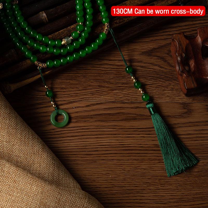 

Длинное зеленое ожерелье из бисера в китайском стиле, буддийское зеленое ожерелье для медитации Будды, длинные чокеры с кисточками, ювелирные подарки