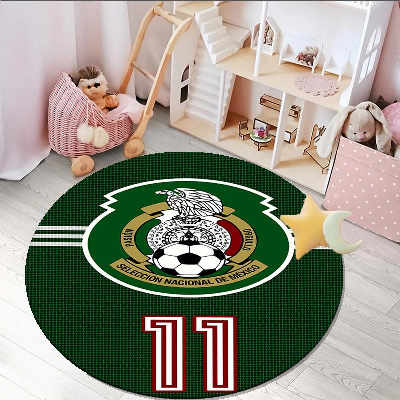 1PC round rug Mexico Football Team Emblem Printed Round Area Rug ,Rug For Home Office, Round Chair Rug, Decorative Carpet Fan gifts Christmas gift