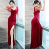 ISLAYCAOLILA DU7 Cabaret Mini Club Party Tight Long Dress with Sheer Maxi Short Evening Dress Women's Dress, Dress, Dress, Dress, Slit, Dress,