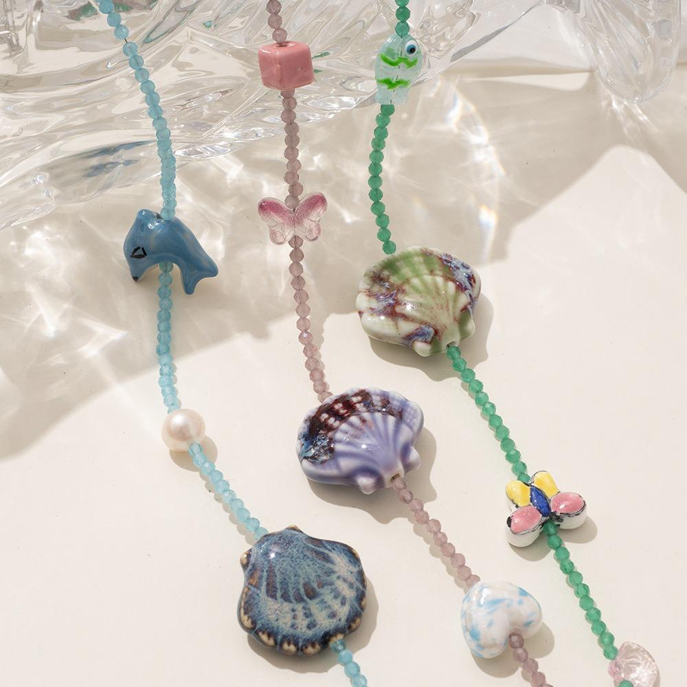 Crystal Shell Pendant Necklace Sea Beach Bohemia Beads Chain Choker Conch Shell Necklace  Summer
