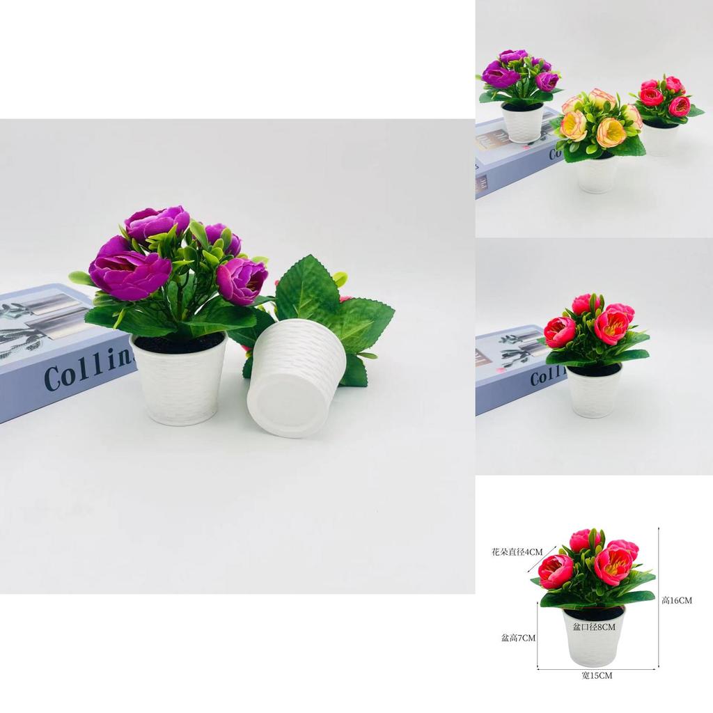 Artificial Rose Mini Desk Garden With Handcrafted Plastic And Silk For Wedding Decor