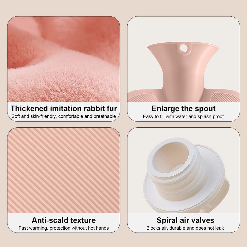 2000ml Hot Water Bottle Water-Filled Hot Water Bag Warm Belly Hand and Foot Warmer Women Menstrual Cramp Pain Relief