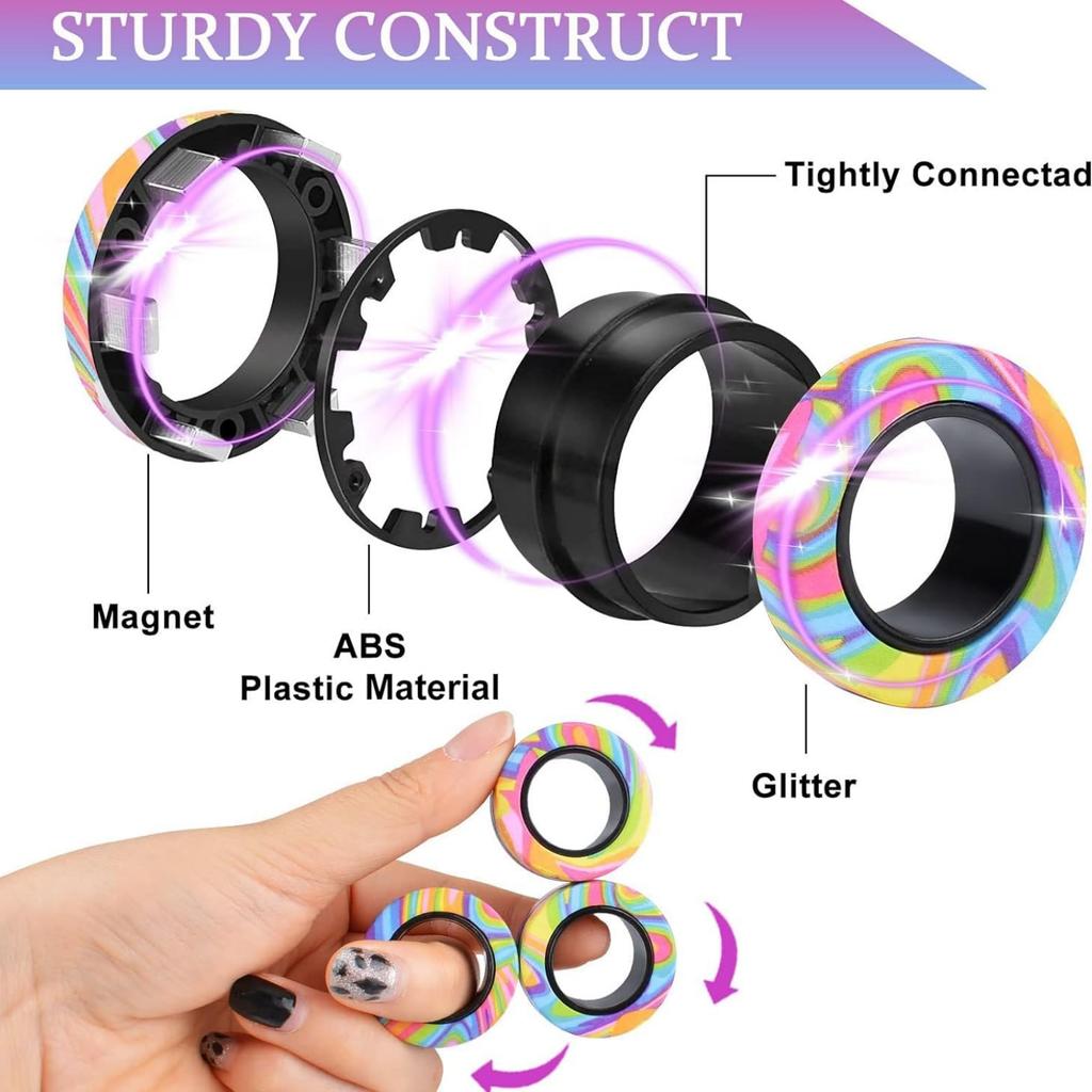 Magnetic Rings Fidget Toy, ADHD Anxiety Magnetic Finger Spinner Coolest Magnet Stress Relief Toy for Kids Adults Teen Gifts