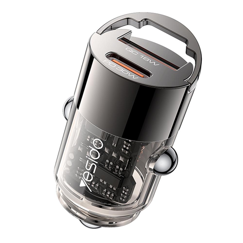 

YESIDO Y68 USB+Type-C Dual Port Adapter PD 30W+QC 18W Fast Charging Mini Car Charger As Shown A