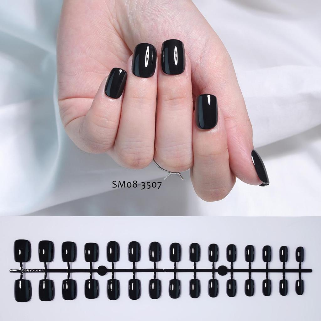 Autumn & Winter Solid Color Short Square Nails - 30 Pre-made Pieces in Striped Bag