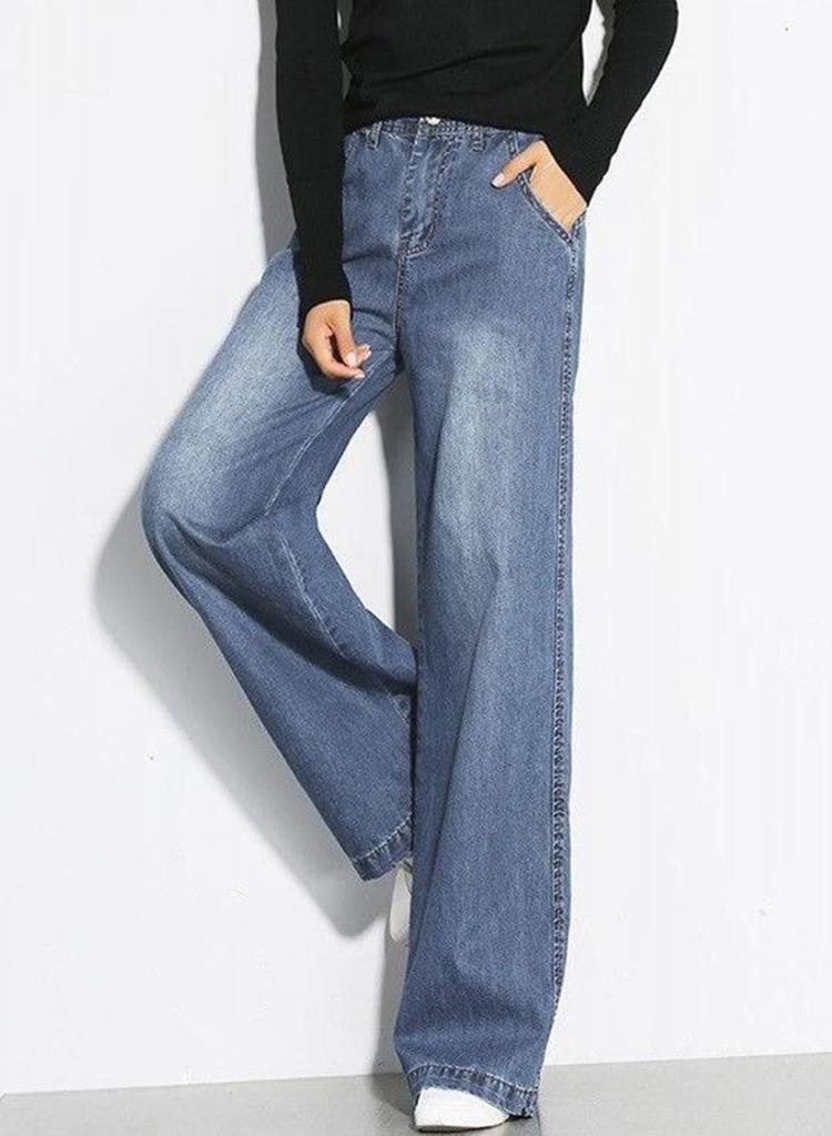 Sueeya Denim Simple and Casual and Perfect for Everyday and Denim Size 2XL Women's Wide-Leg Pants, Flattering, High-Waisted, Stylish, Commuting, Wear,