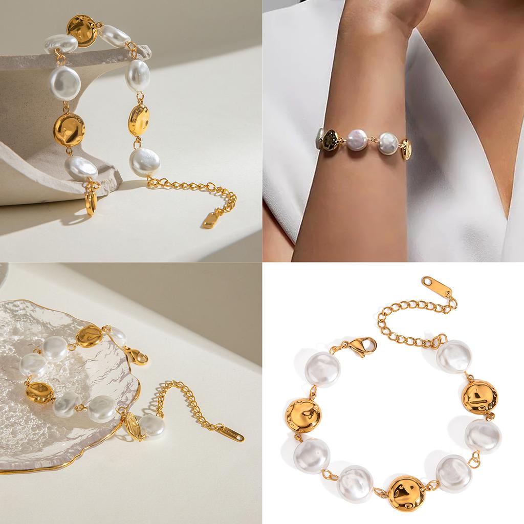 Stainless Steel Bracelet Vintage Bracelet Glass Coin Pearl Disc Bracelet Fashion Women Wrist Jewelry for Any Occasion