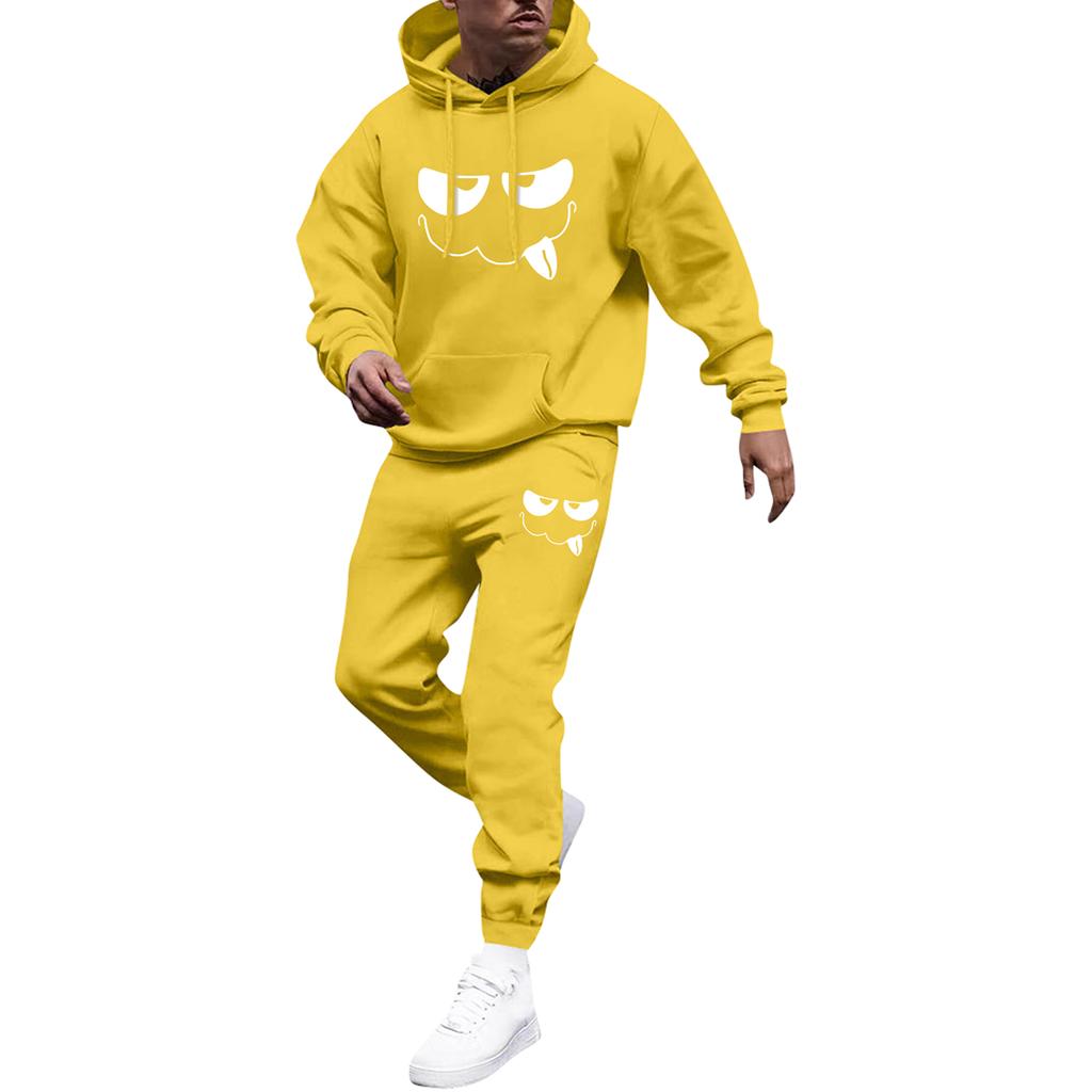 Men's Printed Hooded Sweatshirt And Sweatpants Casual Sports Suit