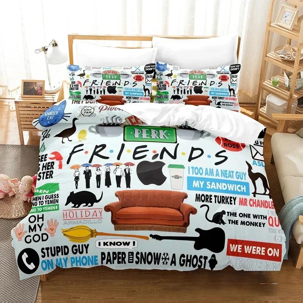 Friends Tv Show Comedy Style Bedding Set Duvet Cover Sheet Printed Bed Set Pillowcase Bed Full Queen King Size Comforter Bedroom