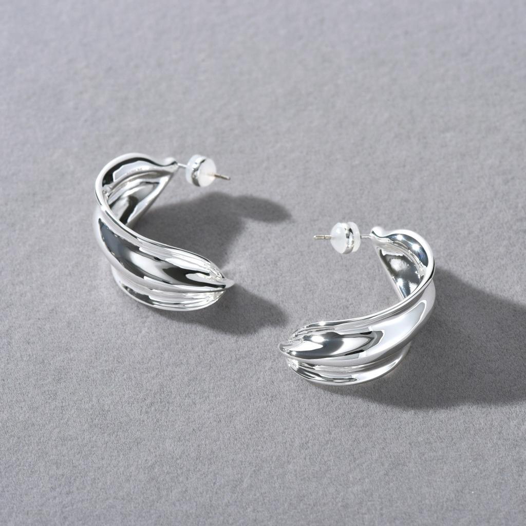 Premium Metal Tide Personality Exaggerated Fashion S925 Silver Needle Stud Earrings C Type Retro Earrings Light Luxury Earrings