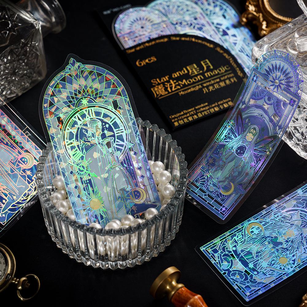 Momo PET Stickers - Moonlight Rose Window Series 3D Laser Silver DIY Decor