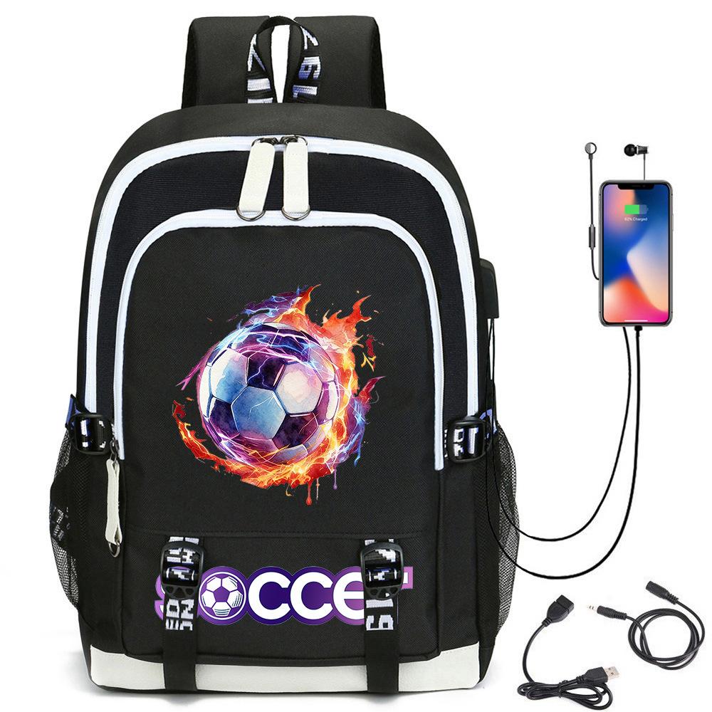 Football Star Printed Schoolbag Backpack Usb Charging Student Backpack Computer Bag