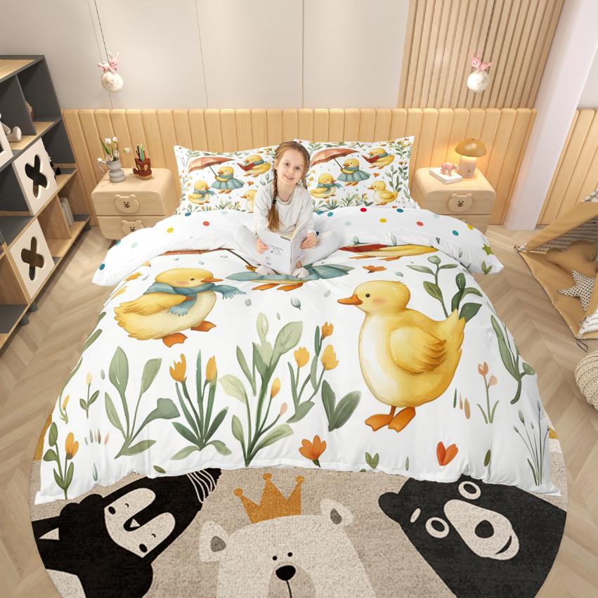 

Homewish Rustic Duck Duvet Cover SetCountry Flower Floral Comforter Cover SetWhite Yellow Bed Set For Boys Teens EU Single(135*200cm)3pcs