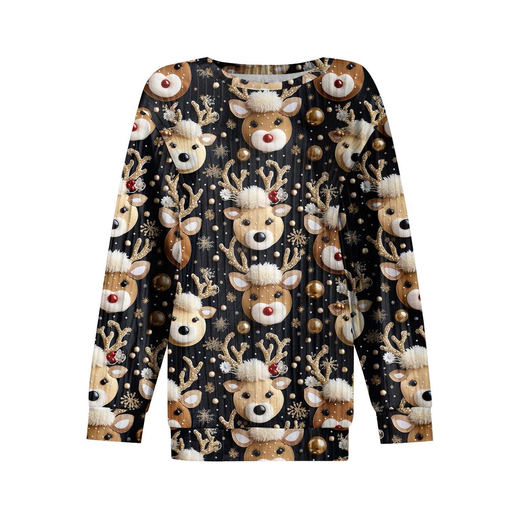 Damen bedrucktes leichtes Rundhals-Oberteil aus gebürsteter Baumwolle