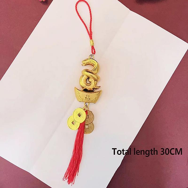 1Pc 2025 Year Of The Snake Gold-Plated Plastic Zodiac Snake Pendant Lucky Mascot Home Car Hanging Ornaments