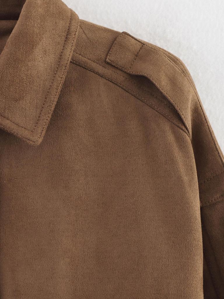 Damen 2025 Frühling/Herbst Wildleder-Bomberjacke - Lässig, lockere Passform, Oberbekleidung im euroamerikanischen Stil