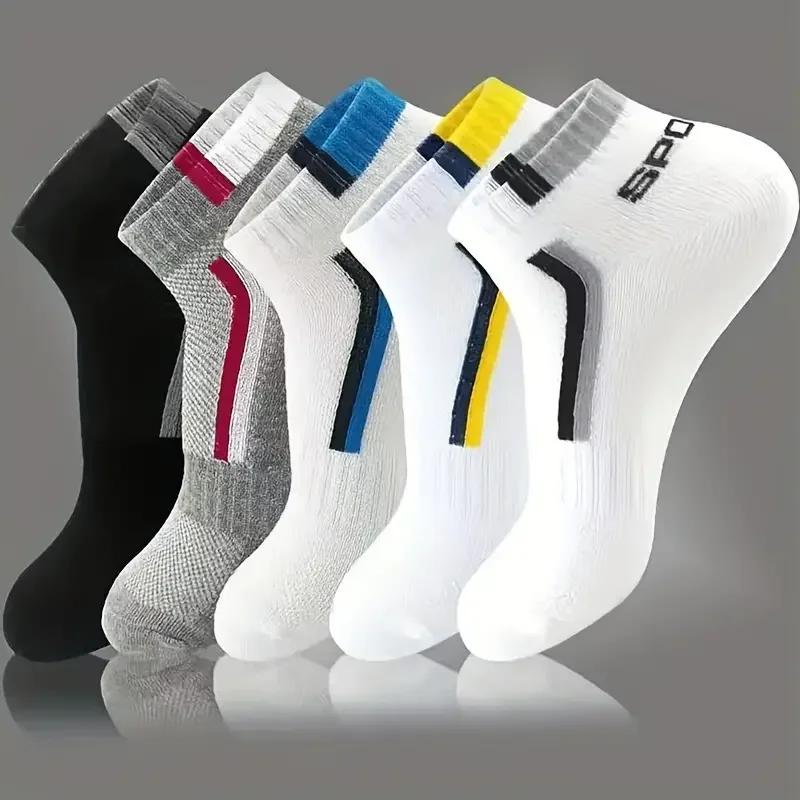 5/15/25/35pairs Simple Stripe Pattern Liner Anklets Socks Comfy Breathable Soft Sweat Absorbent Socks For Men's Outdoor Wearing