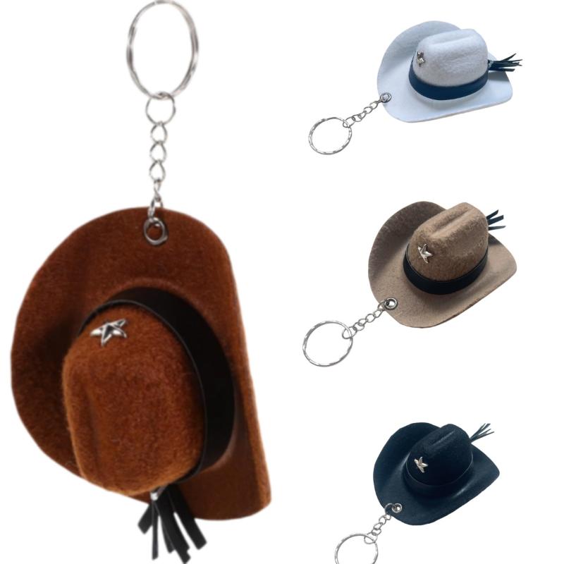 Stylish Western Cowboy Hat Keychain Pendant Durable Polyester Keyrings Portable Bag Keychains Decoration For Men Women Gift