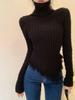 Women's Slim Fit High Neck Knitted Fringe Sweater - Winter Fashion Long Sleeve Pullover