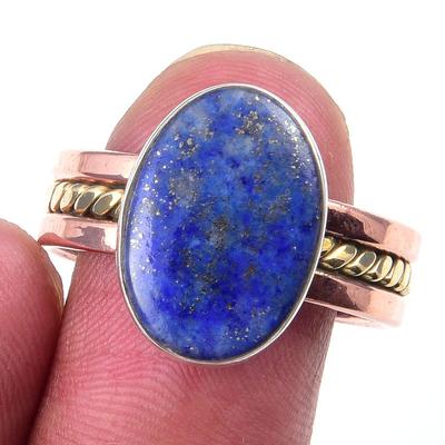 Natural Lapis Lazuli Gemstone 925 Sterling Silver TwoTone Gift Ring S.10 G8J69