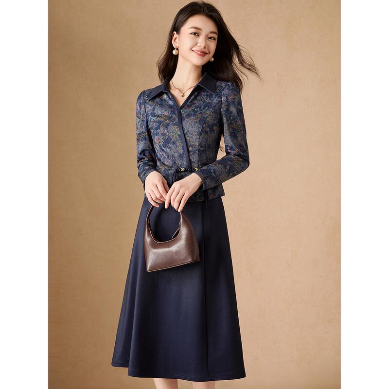 Meilannie New Chinese Style Faux Two-Piece Printed A-Line Dress 2XL