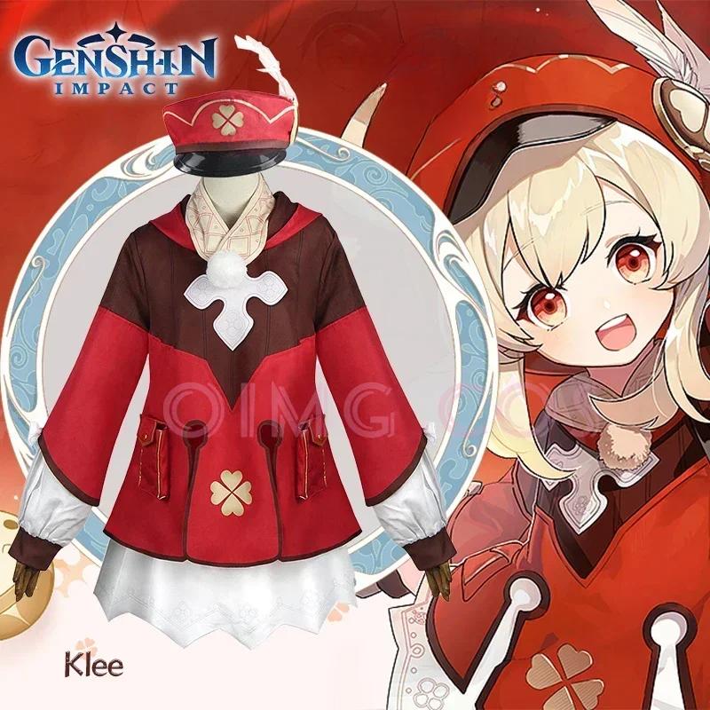 Genshin Impact Klee Kostium Cosplay Mundurek Peruka Cosplay Anime Chiński Styl Kostiumy na Halloween dla Dzieci Dziewczyny Kobiet Gra Ke Li