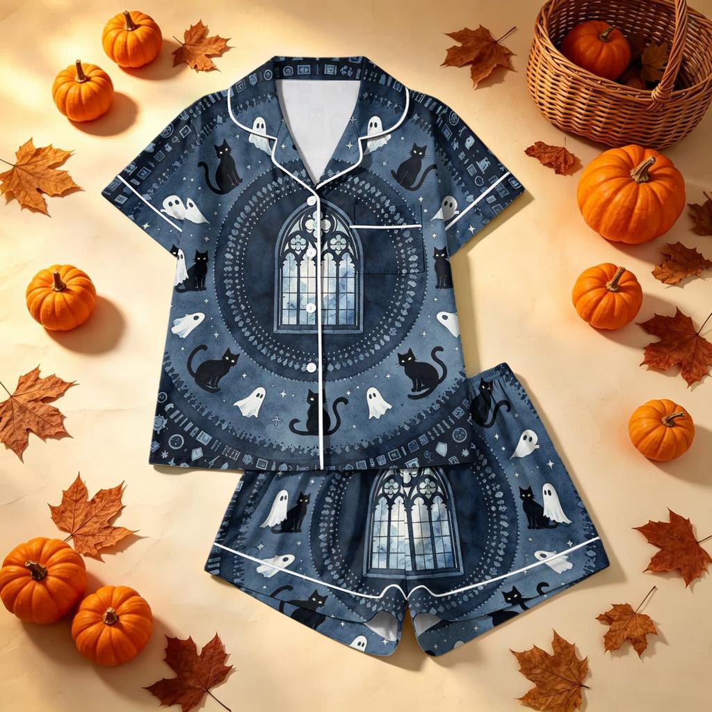 Women's Halloween Print Pajama Set Comfortable Casual Wear Two-Piece Sleepwear