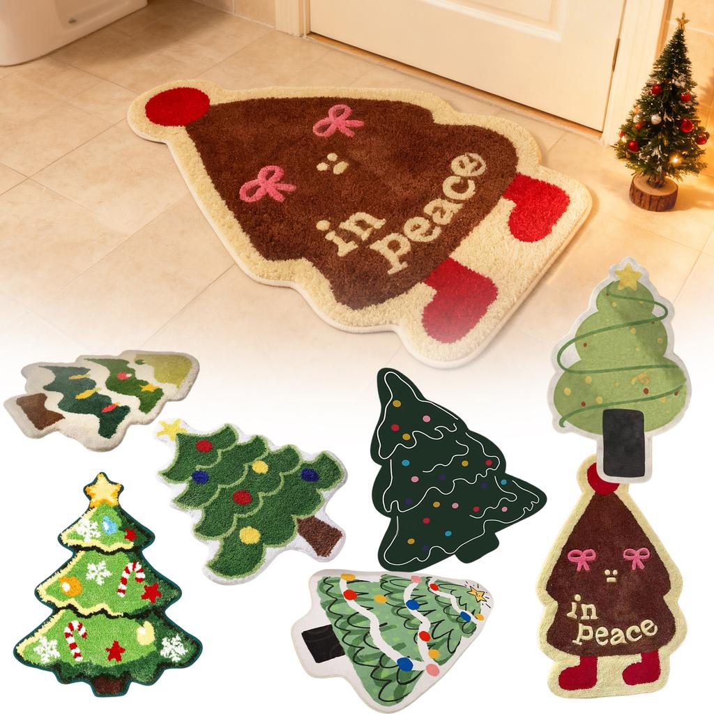 Christmas Tree Bathroom Rug Tree Decor Area Rug Bath Mat Tree Shaped Mat Non- Soft Bath Rug Machine Washable Rug For Christmas Bathroom Front Door