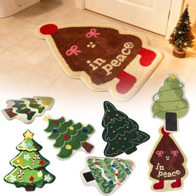 Christmas Tree Bathroom Rug Tree Decor Area Rug Bath Mat Tree Shaped Mat Non- Soft Bath Rug Machine Washable Rug For Christmas Bathroom Front Door