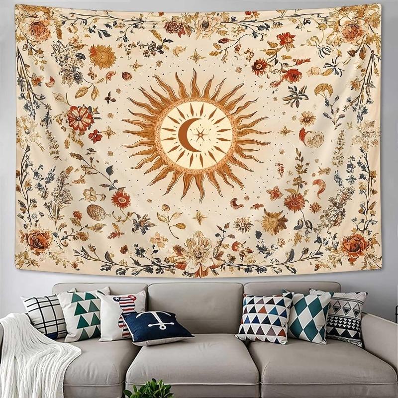 VIKAMA Boho Sunflower Tapestry Vintage Floral Mandala Wall Hanging for Bedroom Living Room Dorm Yoga Meditation Decor