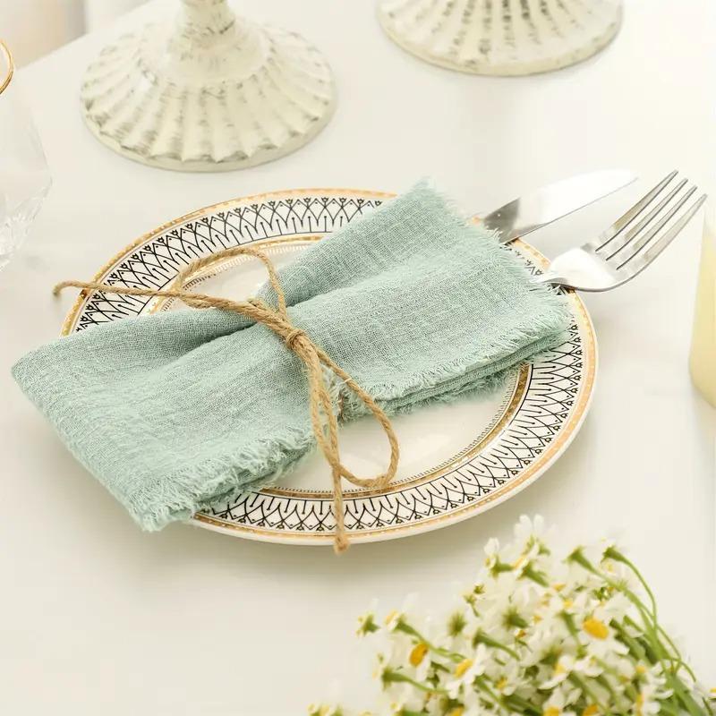 Solid Color Cotton Napkins with Fringed Edges Wedding Dinner Tablecloth for Banquet Party Graduation Event Elegant Dining Decor
