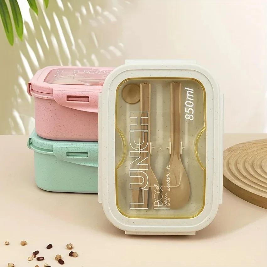 1 Pièce Boîte à Lunch Portable Micro-ondable Écologique Paille de Blé Boîte Bento Récipient Alimentaire de Cuisine Boîte à Lunch Accessoires pour la Maison