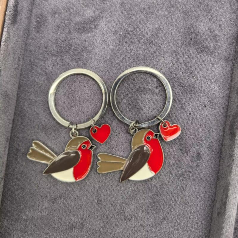 Creative Metal Red Heart Pendant Keychains Cute Robin Bird Enamel Keychain Romantic Animal Jewelry Gift For Women Girls